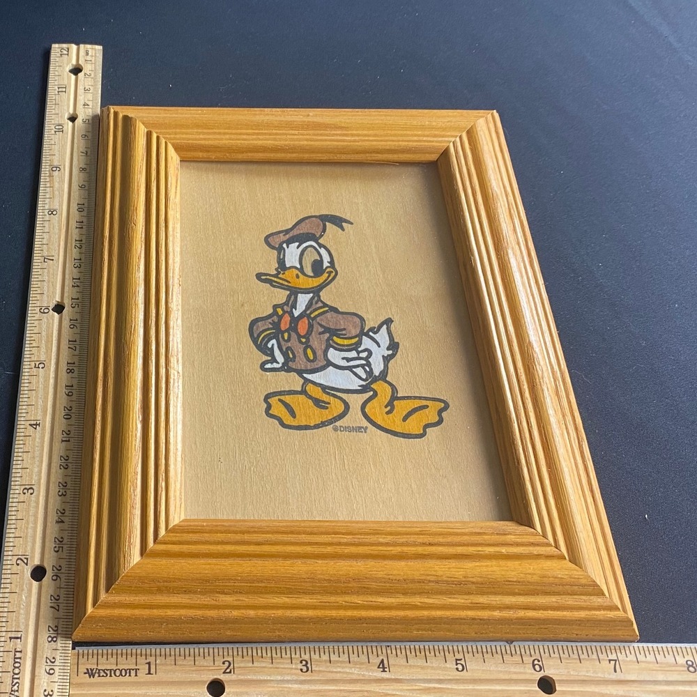 Vintage Disney Donald Duck Framed Wood Art 1970s Cartoon‎ Decor